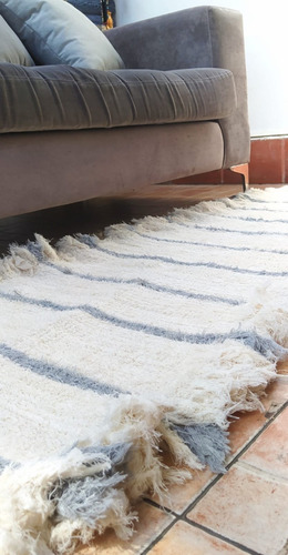 Imagen 2 de 3 de Alfombra De Algodón Tejida En Telar, A Rayas 150 Cm X 70 Cm