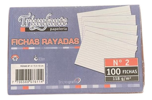 Fichas P/ Fichero Triunfante N°2 Rayada X100 U