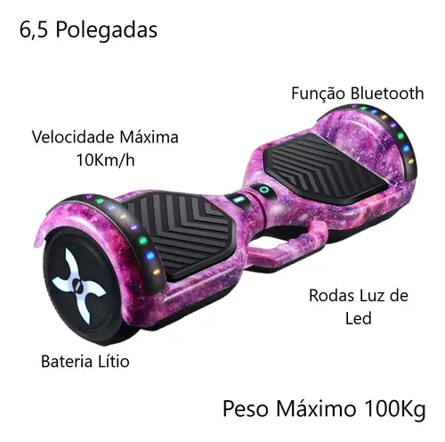 Hoverboard Bluetooth Skate Elétrico Led Alça Galáxia Bolsa