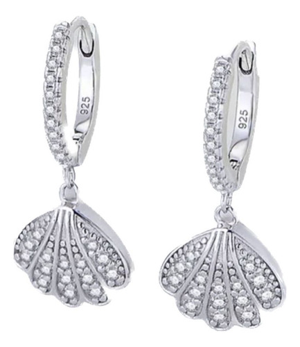 Aretes De Plata 925 Zirconias Concha Caracol Unitalla Mujer
