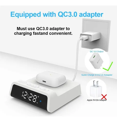 Reloj Despertador Carga Inalambrica Qi 15w Alarma Repetidor