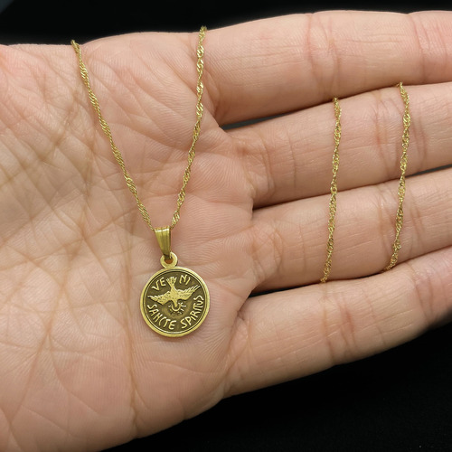 Cadena Y Dije Espiritu Santo Trinidad Chiquito Oro 18k Amarillo 50 Cm