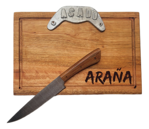 Set Asador Tabla Madera Grabada Laser Cuchillo Inoxidable