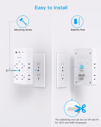 Extensor De Toma De Corriente MĂșltiple Con Puertos Usb C