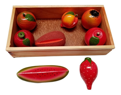 Huacal Con 8 Frutas De Madera, Material Didáctico