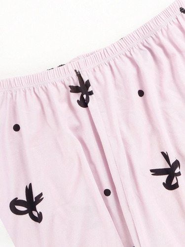 2pzs Conjunto De Pijama Casual Manga Larga Estampado Mujer