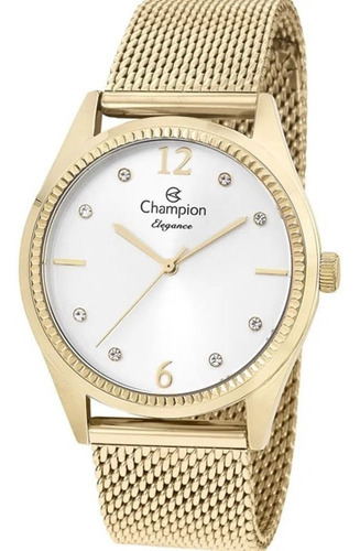 Relógio Champion Cn25770m Feminino Dourado Pulseira Esteira