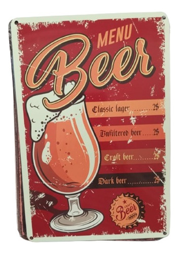 Cuadro Metálico Decorativo Mural Beer 20 X 30 Cm / Runn