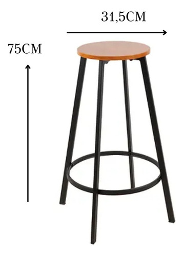 Taburete De Bar Elipse Industrial Banco Alto Asiento Madera
