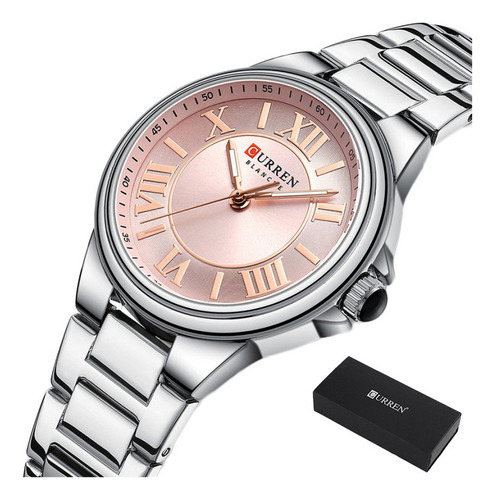 Relojes De Cuarzo Simples Para Mujer Curren 9091 Color De La Correa Blanco Rosa