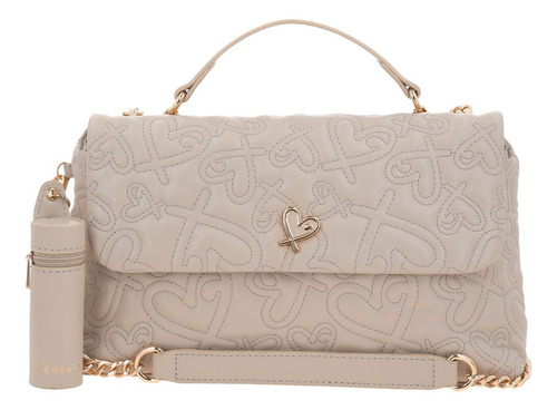 Bolsa Crossbody Gorett Shantal Gs25084-e Color Beige Correa De Hombro Beige Diseño De La Tela Corazones