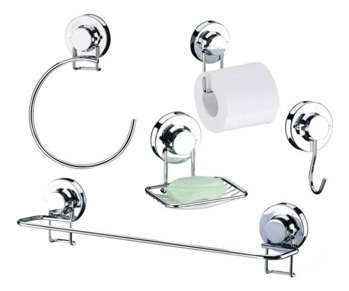 Set De Baño Juego De Baño 5 Piezas Con Ventosa Inox Future