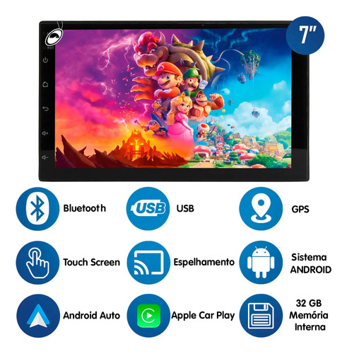 Multimidia 7'' Android Celta G2 06 A 15 Carplay Wi-fi Câmera