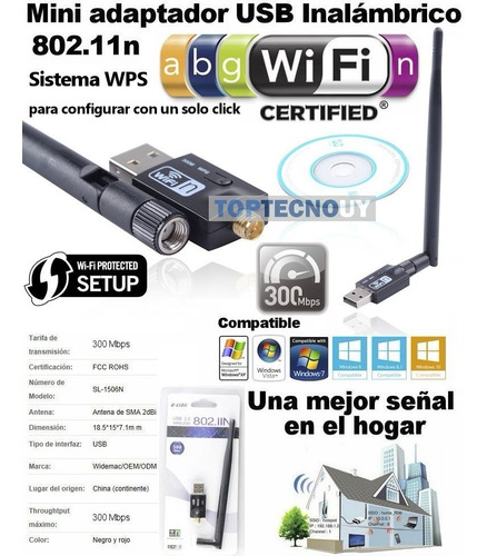 Imagen 4 de 5 de Adaptador Usb Wifi Inalambrico 802.11n 300mb Wireless+antena