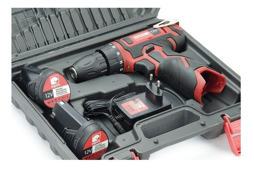 Imagen 3 de 4 de Taladro atornillador inalámbrico de 10mm Equus 13201S 12V + accesorios con maletín de transporte 220V