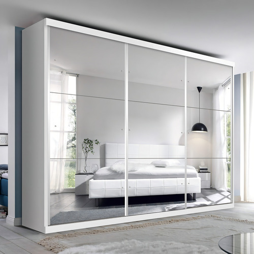 Guarda Roupa Casal Com Espelho 3 Portas De Correr 4 Dh Cor Branco