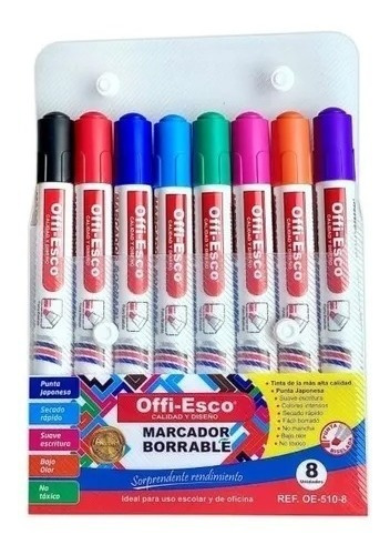Imagen 2 de 3 de Kit De Marcadores Borrables X8 Oficina Escolar Colores 510-8