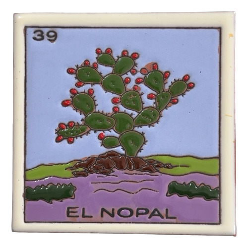 Lotería Azulejo Artesanal Tipo Talavera Relieve 10pz #alrn01 El Nopal
