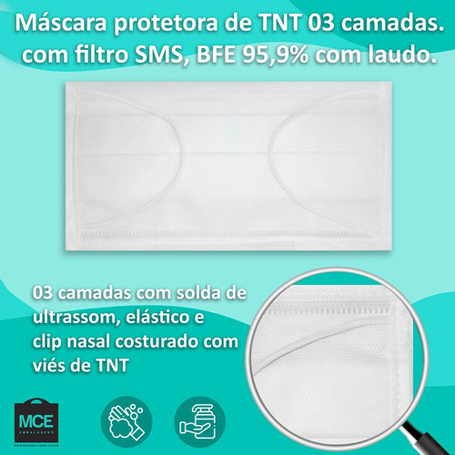 Máscara Descartável Tnt Branco 50 Unidades Envio Imediato