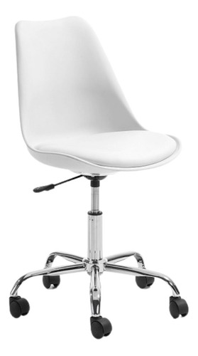 Silla De Oficina Tulip Con Ruedas Regulable Ecocuero Blanco