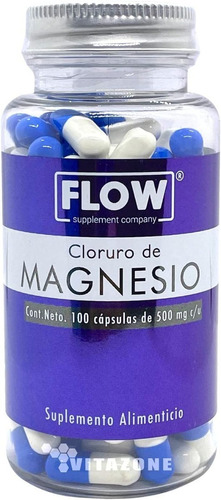 Cloruro De Magnesio Calcio 100 Capsulas 500 Mg  Flow Premium Sabor Sin Sabor