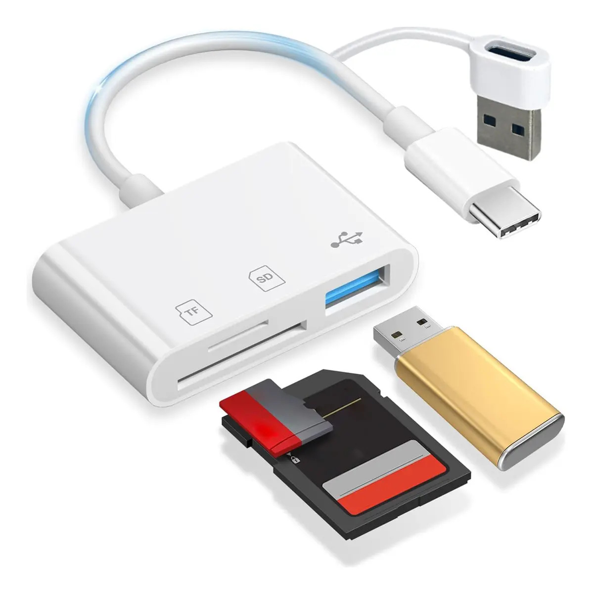 Lector de Tarjetas SD y TF USB-C, Lector de Tarjetas SD con USB 3.0, Adaptador para Memory Card y TF Card, Compatible con iPadOS y Android, Portátil y Fácil de Usar