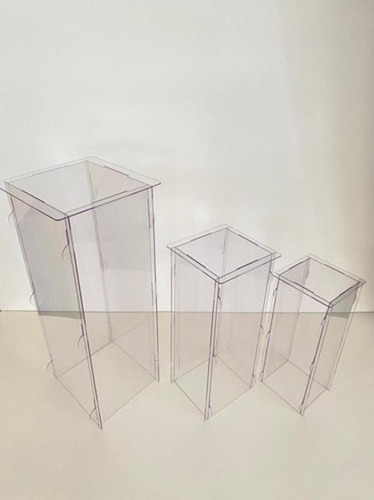Trio Cubo Acrílico Transparente 80 60 40 Quadrado Desmontave