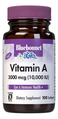 Bluebonnet Vitamina A 10,000 Iu Con 100 Softgel Hecho En Usa Sabor S/n