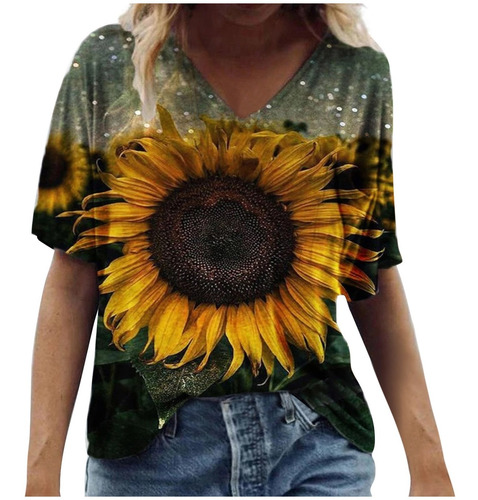 Tops De Mujer Talla Grande Con Estampado De Flores Escénicas