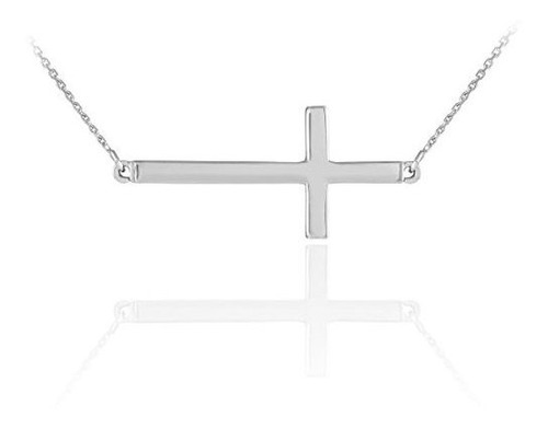 Collar - 14k White Gold Contemporary Sideways Cross Necklace
