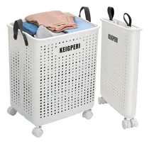 Comprar cesto de la ropa plegable, cesto de la ropa con ruedas, cesto de la ropa plegable, con ruedas y asas, duradero y práctico para la colada y el baño (blanco, grande)