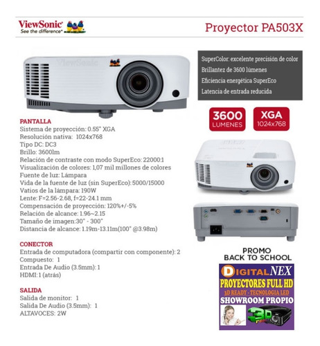 Imagen 3 de 5 de Proyector Viewsonic Xga 1024x768 3600 Lumenes Pa503x -
