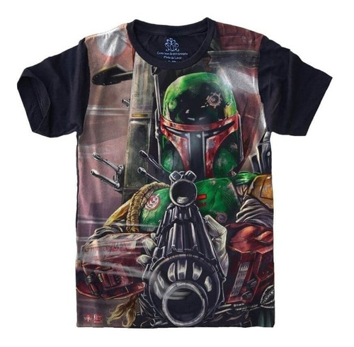 Camiseta Plus Size Do G1 Ao G3 Estampa Star Wars Boba Fett