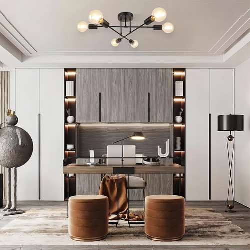 Banna 1 Piece E26 Lámpara Colgante Moderna E26, Plafón De Estilo Industrial De 6 Luces En Negro Para Isla De Cocina, Dormitorio, Comedor, Salón, Casa De Campo