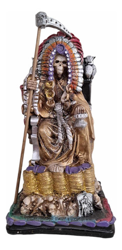 Figura Santa Muerte Azteca Penacho Millonario 32 Cm Resina 