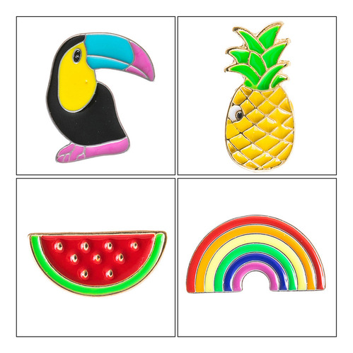 Broches Con Forma De Sandía Y Tucán, 4 Unidades Y