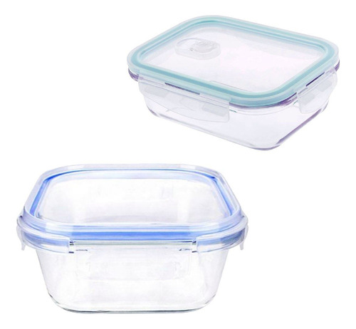 Set 2 Bowl Recipiente De Vidrio Tapa Hermética Micro Freezer