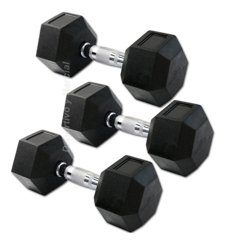 Imagen 3 de 6 de Kit Par Mancuernas Hexagonal Caucho Cromada Get Fit 10 Kg