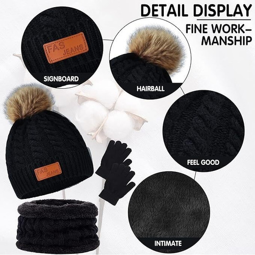 Juego De Gorro De Invierno Para Niños, Gorro Con Pompón