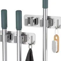 Comprar Soporte Adhesivo Organizador P\u002F Escobas Doble Multiuso Acero