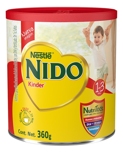 Leche Nido Kinder 1+, Lata 360gr  Para Bebe Niño Y Niña(1pz)