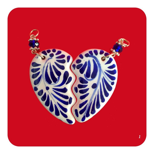 Imagen 2 de 5 de Dije Corazón Para Parejas De Talavera Poblana Amor Y Amistad