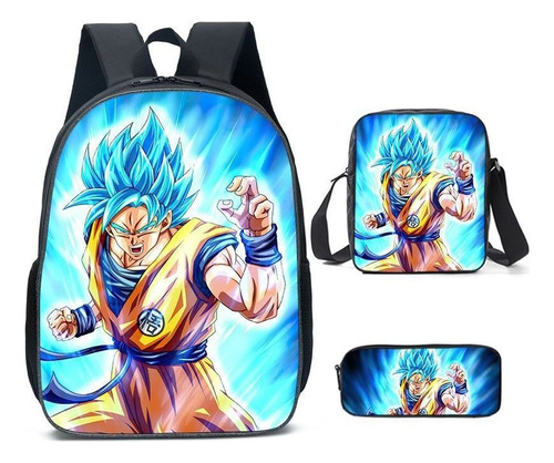 Mochila De 3 Uds Son Goku Super Saiyan For Niño + Bolso De H