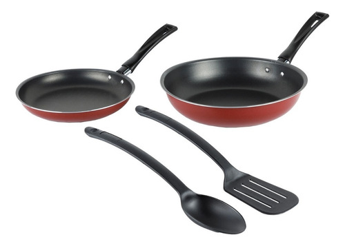 2 Pack De Sartenes Deleite Mas Utensilios Con Duraflon Color Rojo