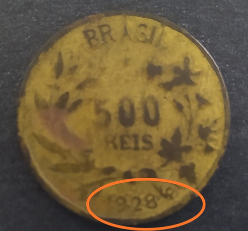Moeda 500 Réis 1928 Brasil Batida Dupla