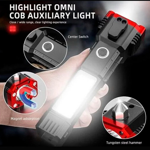 Linterna Led 3w Torch Recargable Con Martillo Para Automóvil