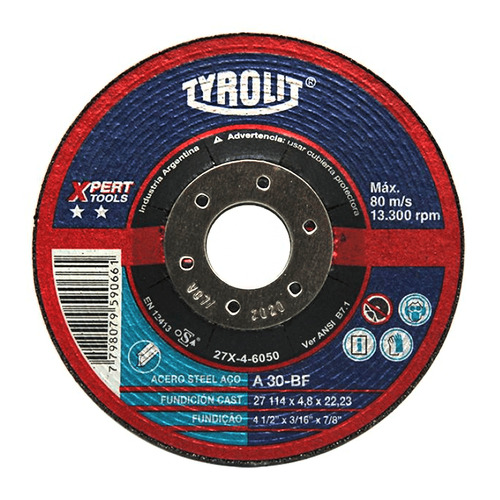 Disco Desbaste Tyrolit Xpert 114X4,8Mm Amoladora 4 1/2 Centro Deprimido Metal Inoxidable