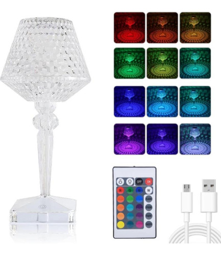 Lampara Portatil  Mesa Led Rgb Simil Cristal Recargable Usb