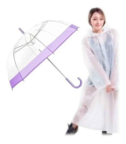 Kit Capa Carpa  Impermeable  + Sombrilla Transparente Adulto