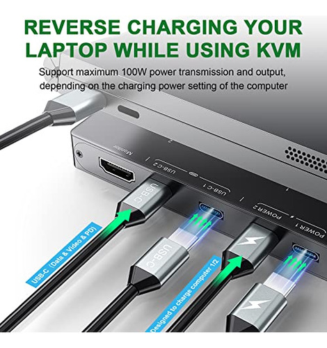 Conmutador Kvm Usb Tipo C 4k @60hz, Interruptor Usb C Mleeda